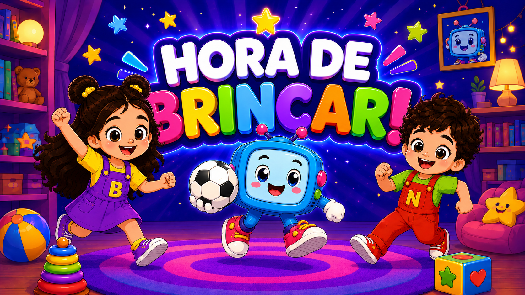 Bella, Noah e BIPI celebrando a hora de brincar