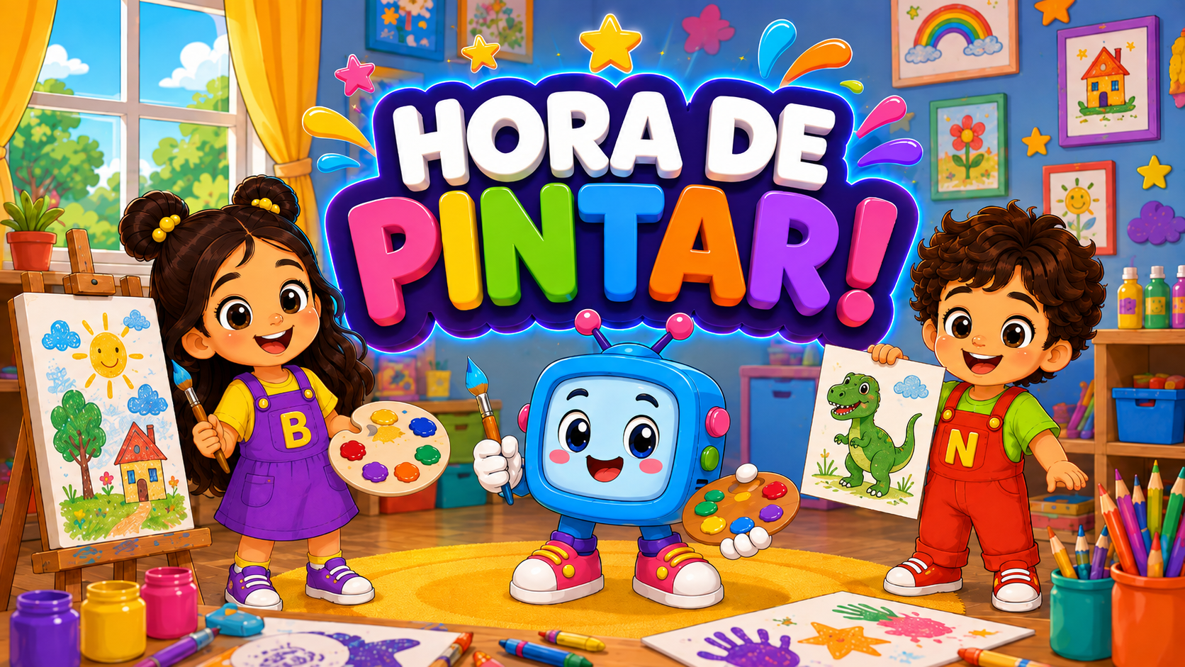 Bella, Noah e BIPI juntos na hora de pintar