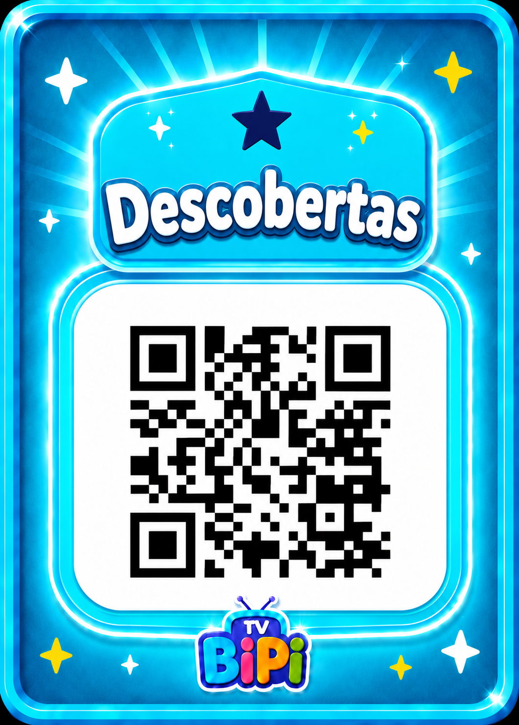 Cartão azul de Descobertas com QR Code